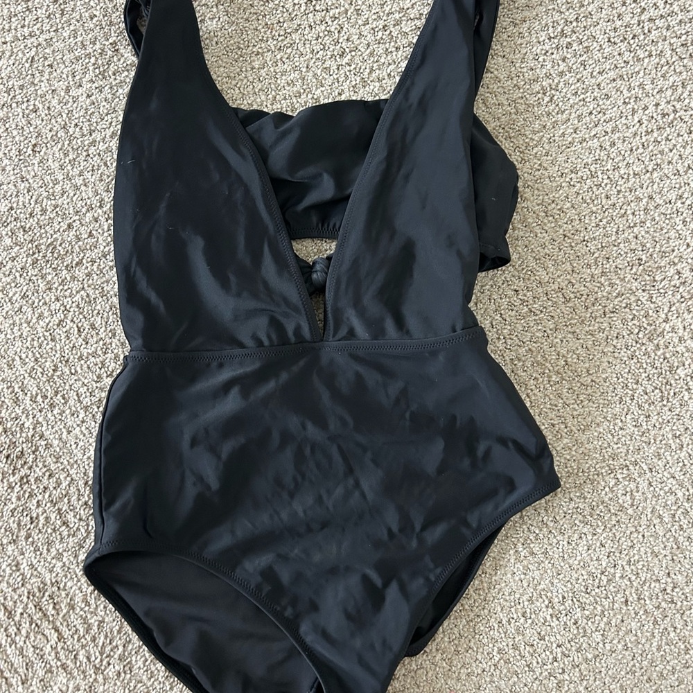 aerie Black Plunge One-Piece Swimsuit